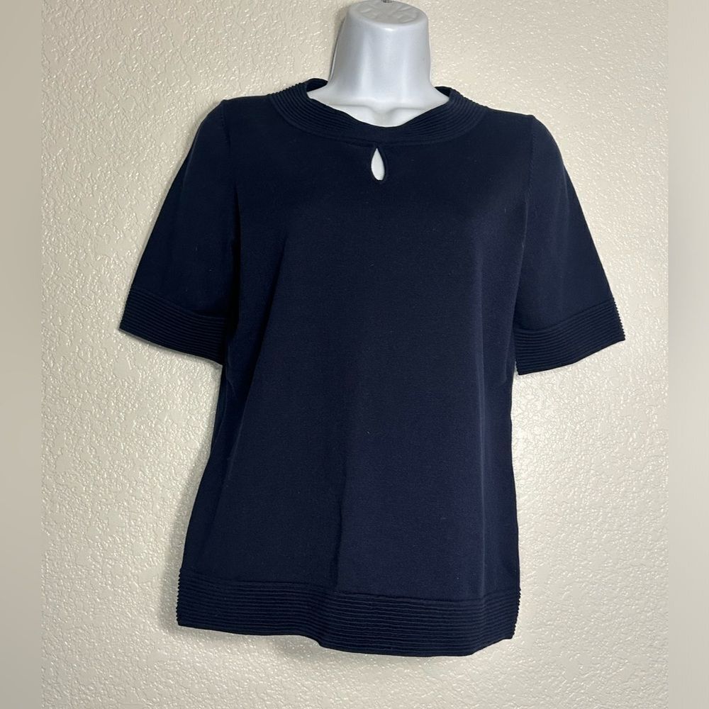 Pendleton Keyhole Neck Silk Blend Blouse Top NWT Navy Small